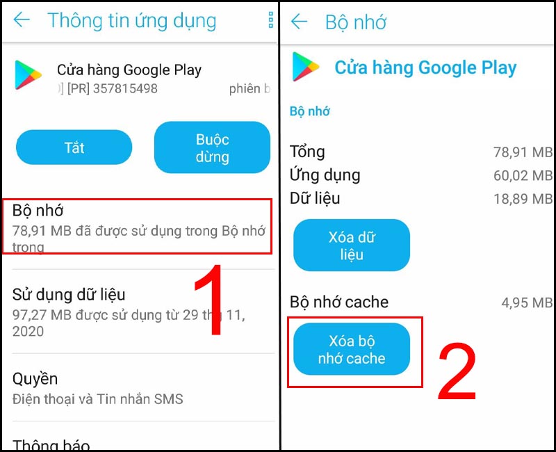 Chọn Bộ nhớ > Chọn X&oacute;a bộ nhớ cache.